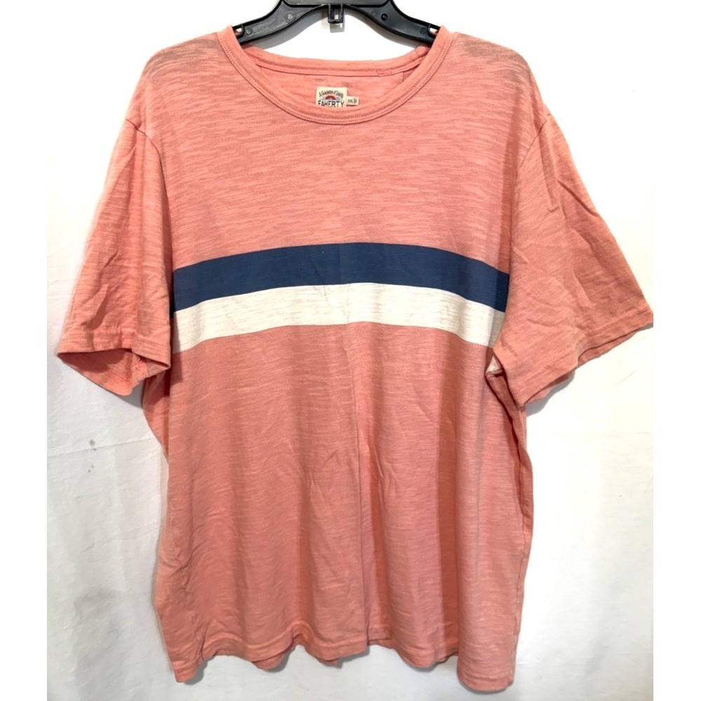 Faherty Men's XXL Cloud Cotton Salmon Striped Short Sleeve Crew Neck T Shirt